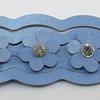Medium Blue Leather Bracelet with six rhinestone studded leather flowers.  Two snap positions.  Full length is approx. 8 3/4" long.  Size from snap to first snap is approx. 8", second snap 7 1/2"  Bracelet is approx. 1 1/2" wide.