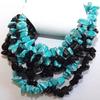 This bracelet has a nice snuggy stretch and is a mixture of five strings of turquoise and black acrylic gemstones.