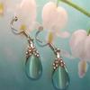 Opal Cat's Eyes Aqua Blue Earrings Bejeweled with crystal rhinestones Drop (pendant) is 1" 