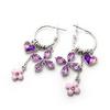 Silver Amethyst Flower Earrings enhanced with Amethyst Heart Charms and pretty pink rhinestone centered flower charms.  Total Approximate length of earrings is 2 3/4" long.