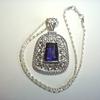 Lovely blue Acrylic Sapphire Center stone on silver 16" Chain.  Pendant is approximately 2" long, 1 1/4" wide.