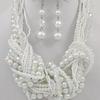 Silver Tone White Synthetic Pearl & AB Pearls Multi Strand Necklace and Fish Hook Earring Set Lead Compliant Length 16 1/2" + EXT Earring 2 1/4" L