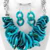 Silver Tone / Blue Acrylic / Lead&nickel Compliant / Graduating Necklace & Fish Hook Earring Set 701/337 Length : 16" + EXT Earring : 2 1/4" L Drop : 2 1/4" L  Please note: Brown areas of necklace are natural "bone-look" features.