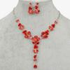 Stunning red rhinestones set in tiny metal roses, Rhinestone butterflies and metal rose and butterfly earrings.
Necklace is approx. 20" with extension.  Earrings are just over 1" long from rhinestone to tip.